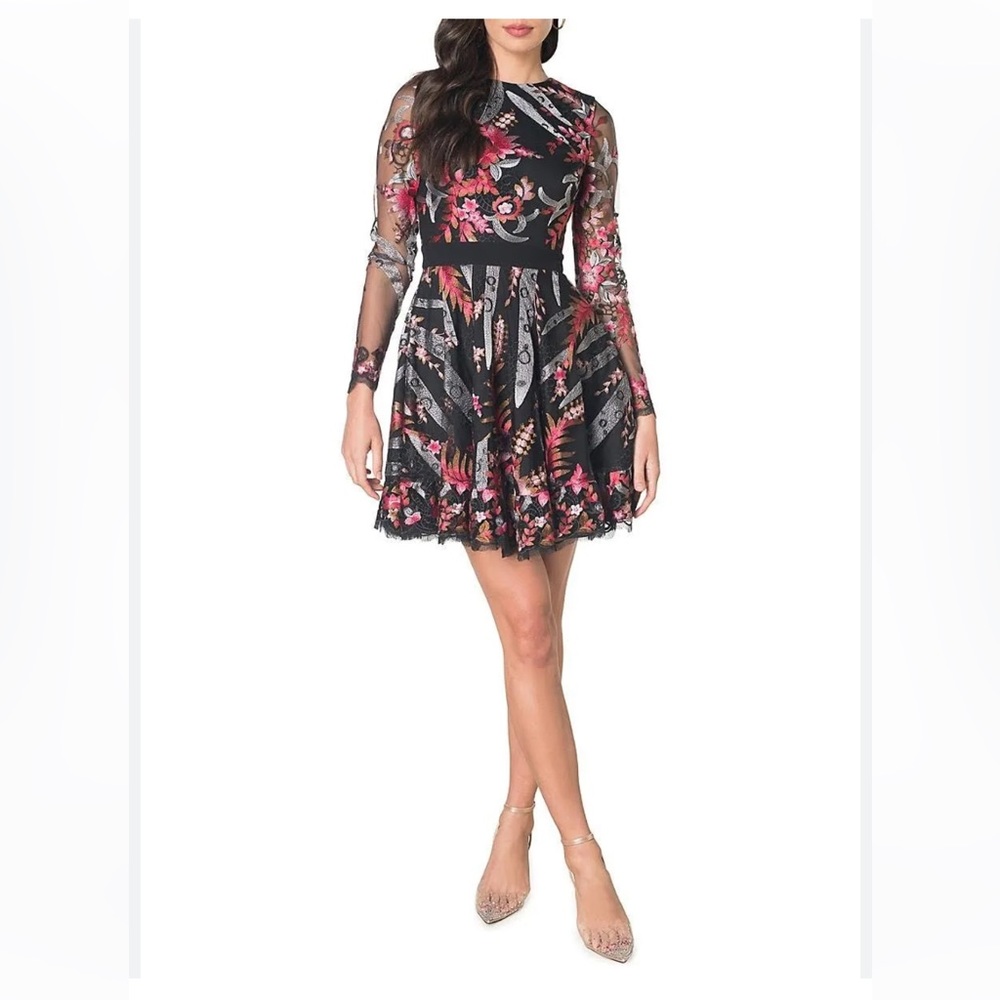 DRESS the POPULATION - Alora Black Floral Medium Lace Green Red Blue
